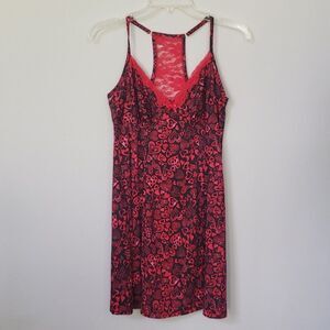 Black & Red Heart Racerback Lacy Baby Doll Slip Dress Womens Initimate Chemise